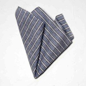 Gascoigne Large Striped Cotton Pocket Square Blue Gray White Men's